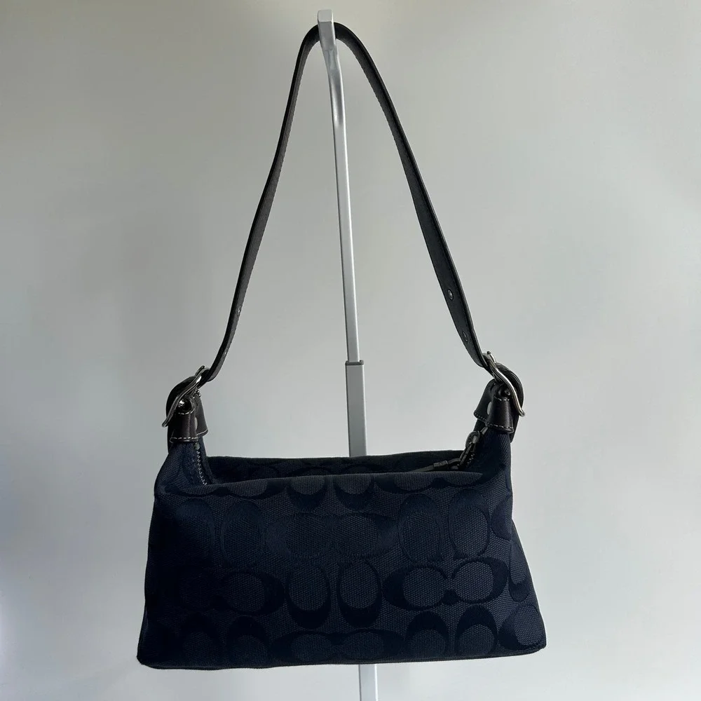 Coach Signature Demi Navy Jacquard Leather Shoulder Bag 6044 Excellent